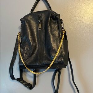 Blue Leather Backpack with Gold Chain Tori Burch